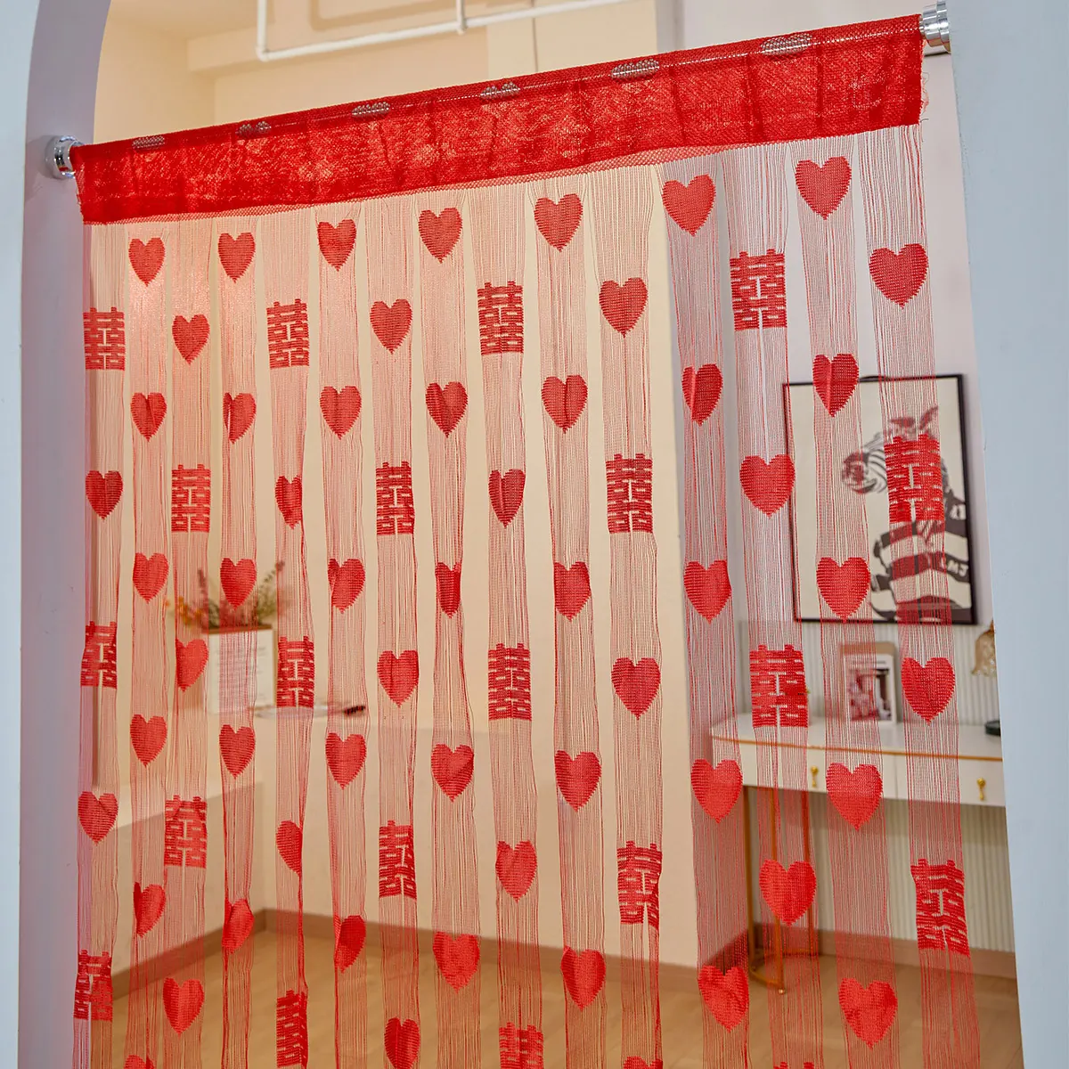 Double Happiness Heart Hanging Curtain construction and application details 3